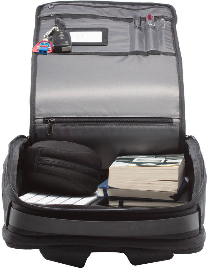 Open X3 daily essentials compartment showing its organization pockets